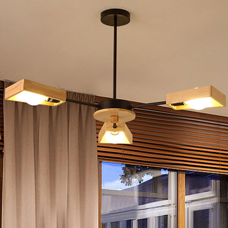 Nordic Living Room Hanging Lamp Rubberwood Sputnik Shaped Chandelier