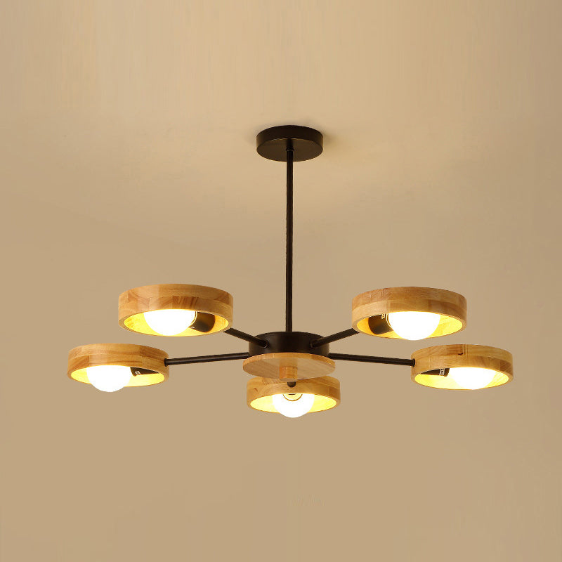 Nordic Living Room Hanging Lamp Rubberwood Sputnik Shaped Chandelier