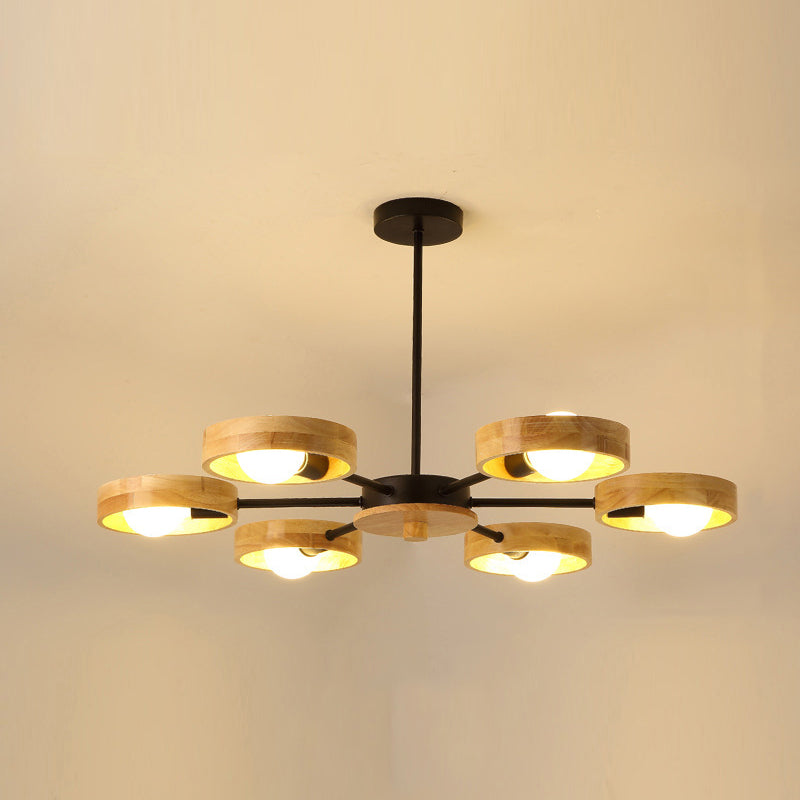 Nordic Living Room Hanging Lamp Rubberwood Sputnik Shaped Chandelier