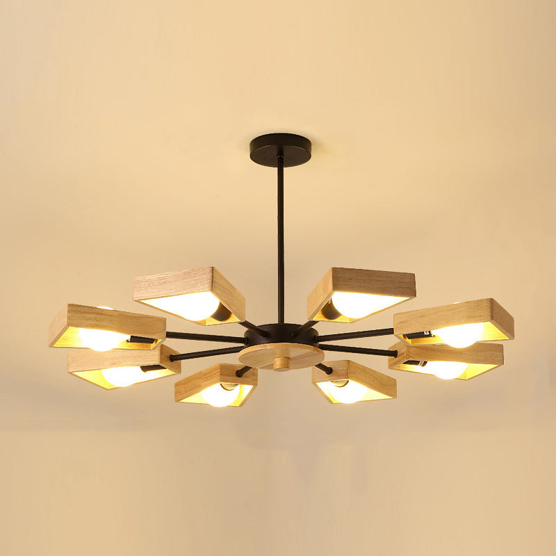 Nordic Living Room Hanging Lamp Rubberwood Sputnik Shaped Chandelier