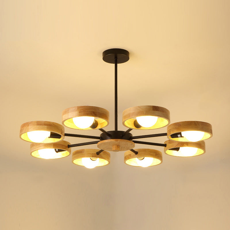 Nordic Living Room Hanging Lamp Rubberwood Sputnik Shaped Chandelier