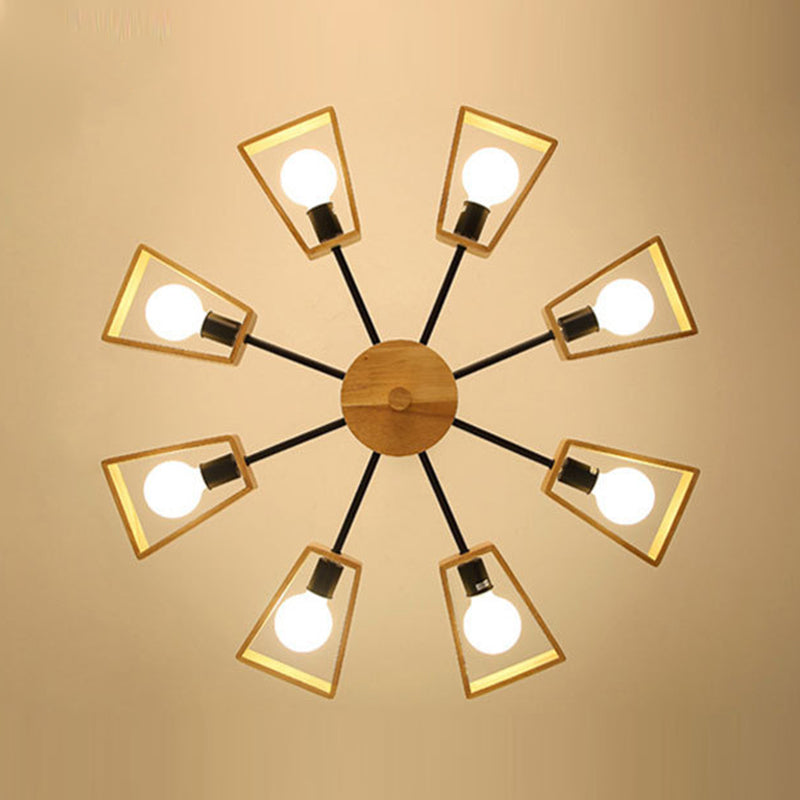 Nordic Living Room Hanging Lamp Rubberwood Sputnik Shaped Chandelier