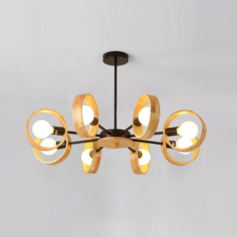 Nordic Living Room Hanging Lamp Rubberwood Sputnik Shaped Chandelier