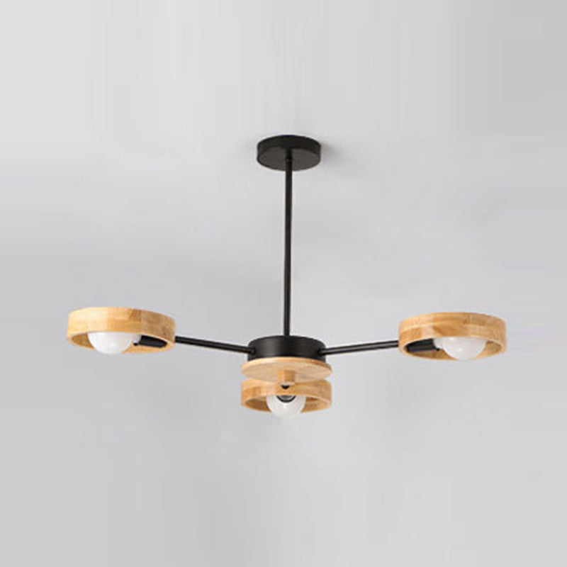 Nordic Living Room Hanging Lamp Rubberwood Sputnik Shaped Chandelier