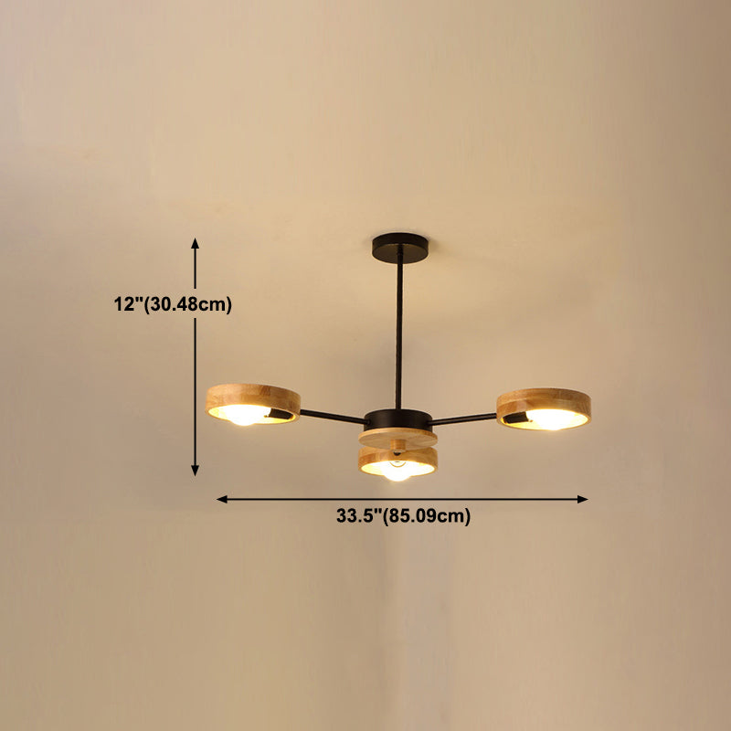 Nordic Living Room Hanging Lamp Rubberwood Sputnik Shaped Chandelier