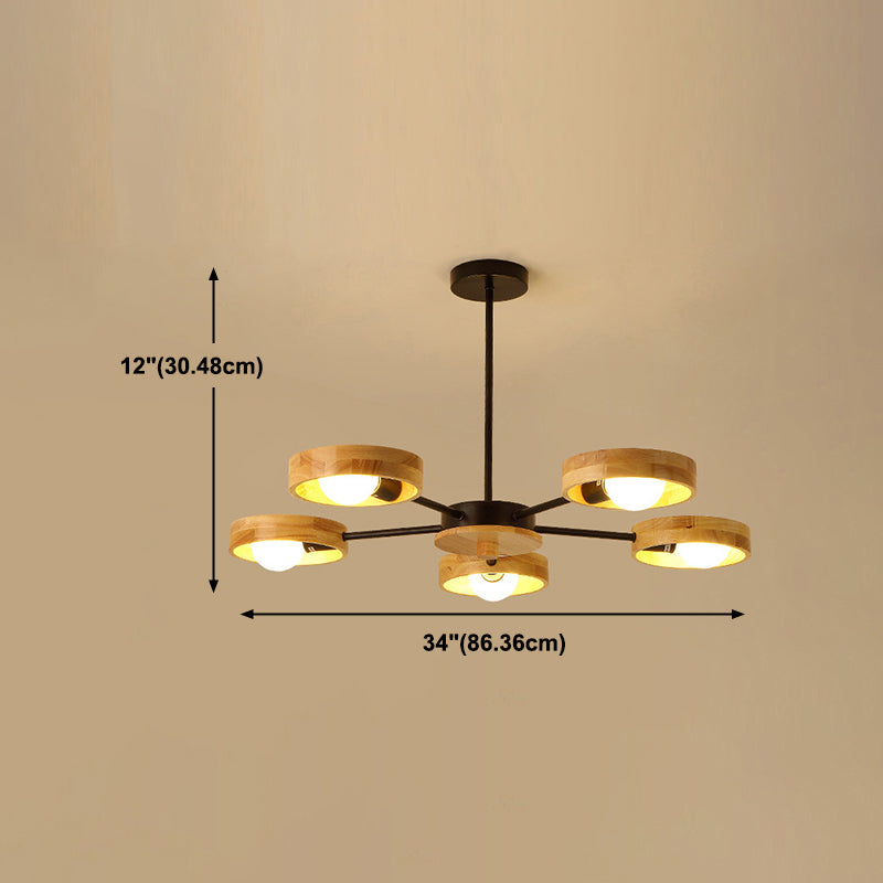 Nordic Living Room Hanging Lamp Rubberwood Sputnik Shaped Chandelier