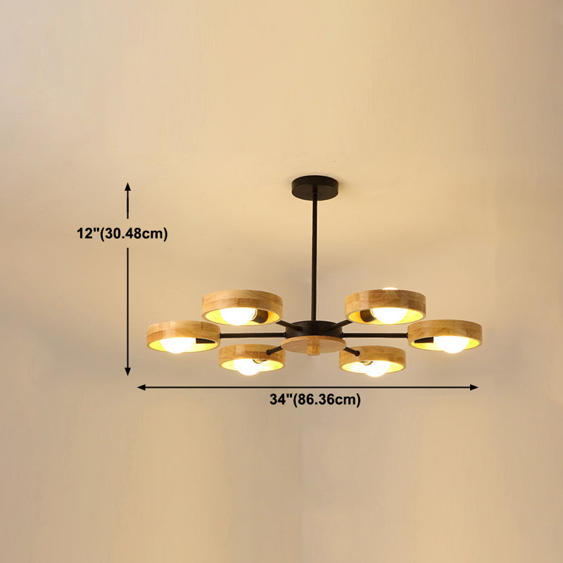 Nordic Living Room Hanging Lamp Rubberwood Sputnik Shaped Chandelier