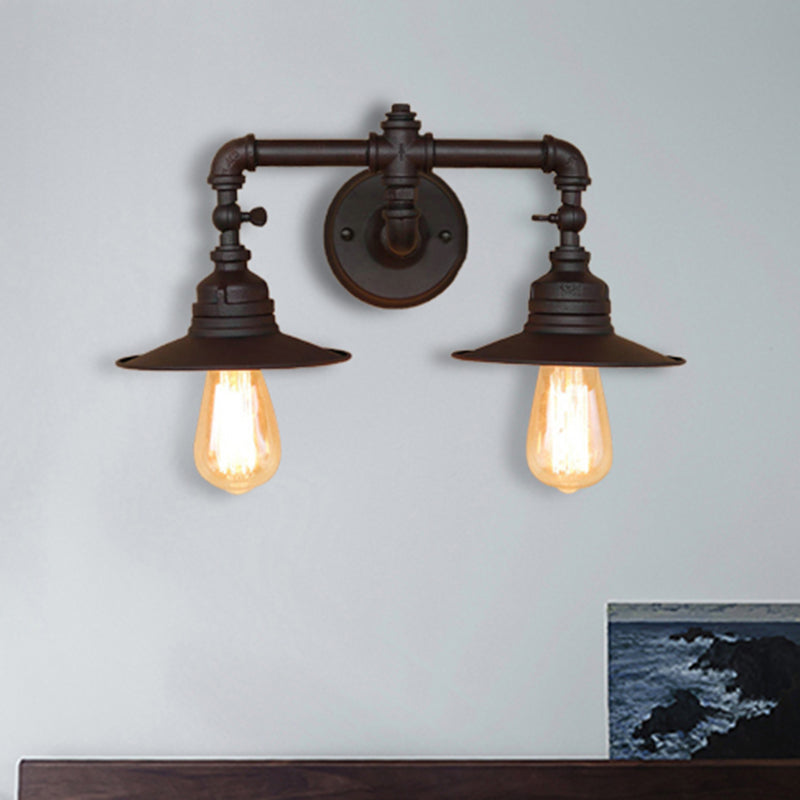 Flared Schatten Schlafzimmer Wandlampe Leuchte Industriemetall 2 Lichter Schwarz Finish Wandmontage Licht montiert