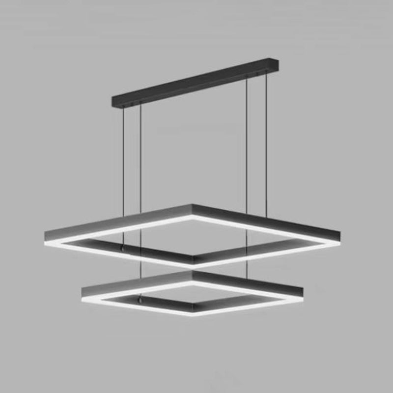 Black Finish Square Chandelier Modern LED Aluminum Hanging Light Fixture