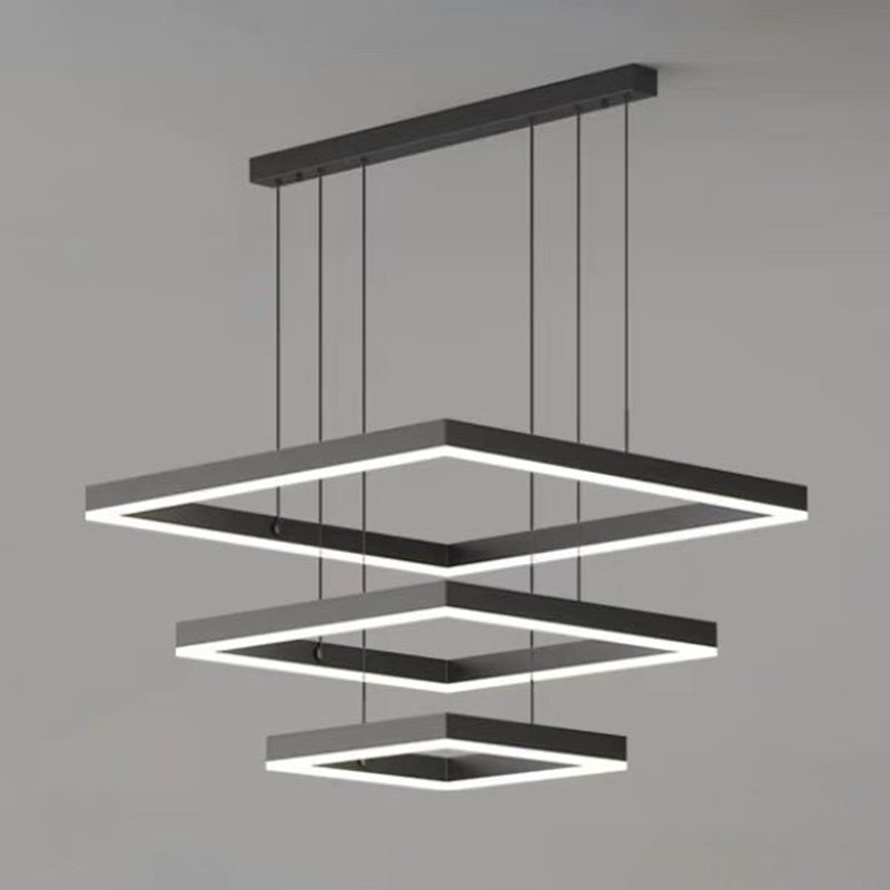 Black Finish Square Chandelier Modern LED Aluminum Hanging Light Fixture