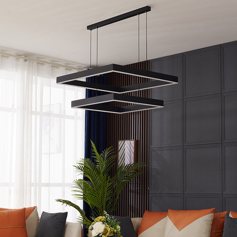 Black Finish Square Chandelier Modern LED Aluminum Hanging Light Fixture
