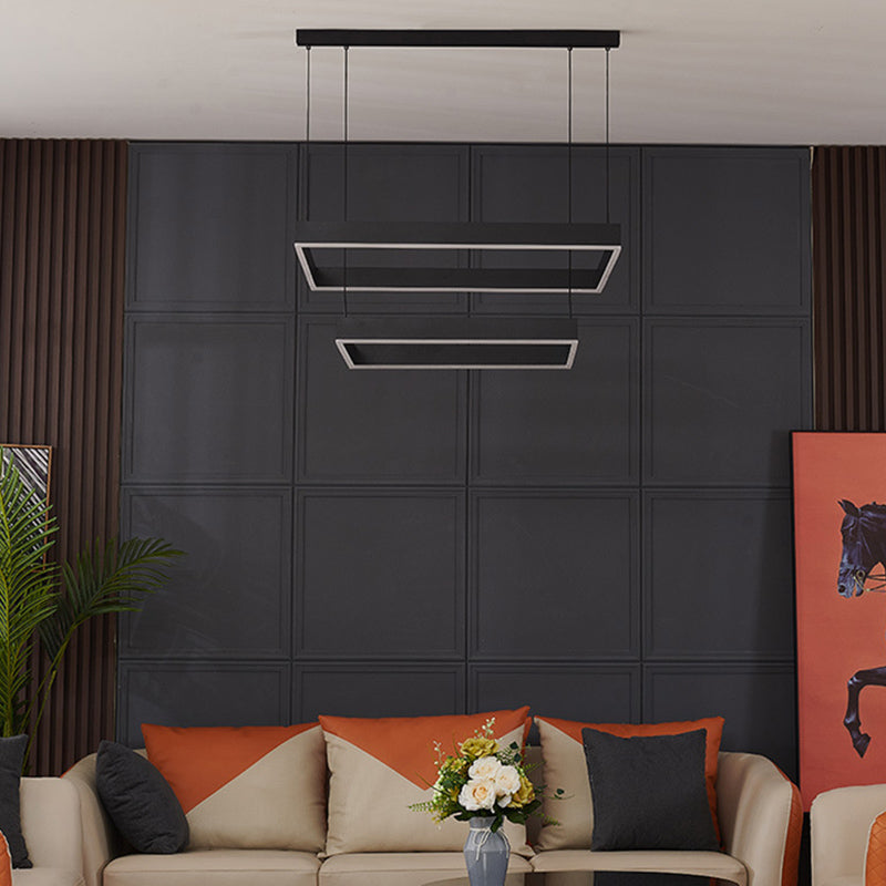 Black Finish Square Chandelier Modern LED Aluminum Hanging Light Fixture