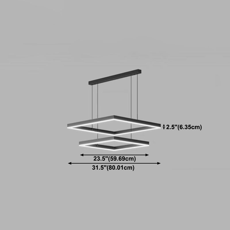 Black Finish Square Chandelier Modern LED Aluminum Hanging Light Fixture
