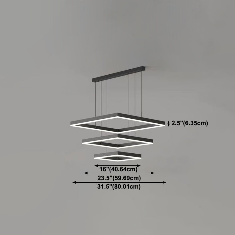 Black Finish Square Chandelier Modern LED Aluminum Hanging Light Fixture