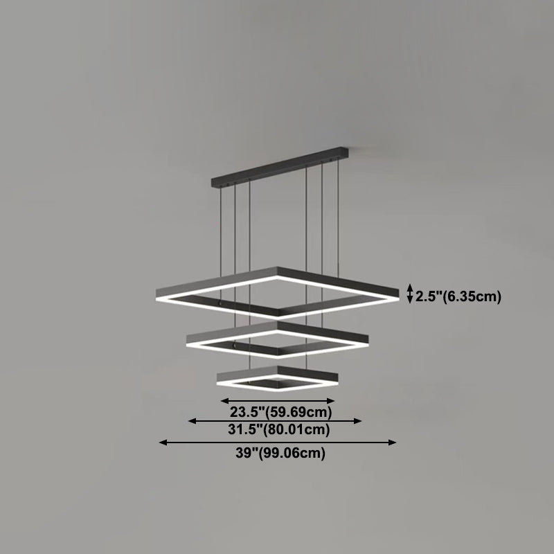 Black Finish Square Chandelier Modern LED Aluminum Hanging Light Fixture