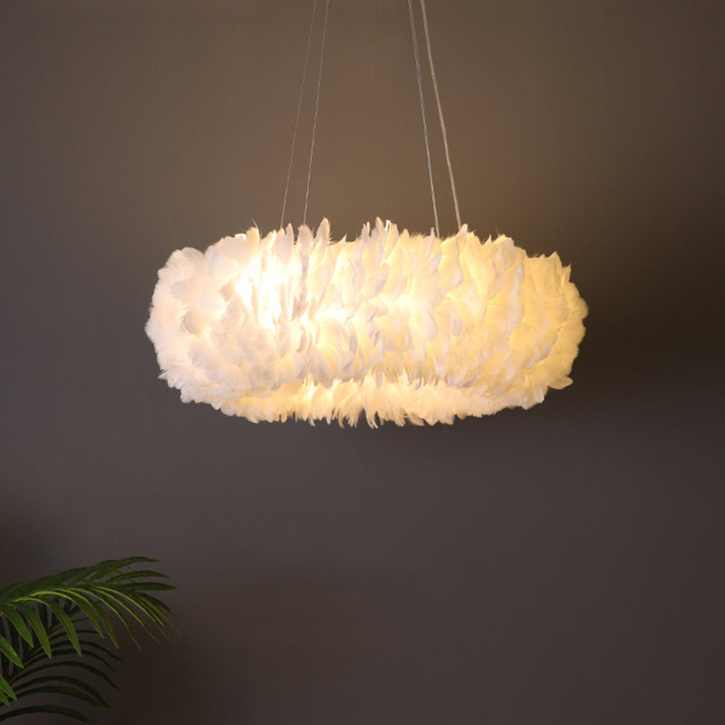 Minimalist Round Pendant Lighting Fixture Feather Bedroom Ceiling Pendant Light