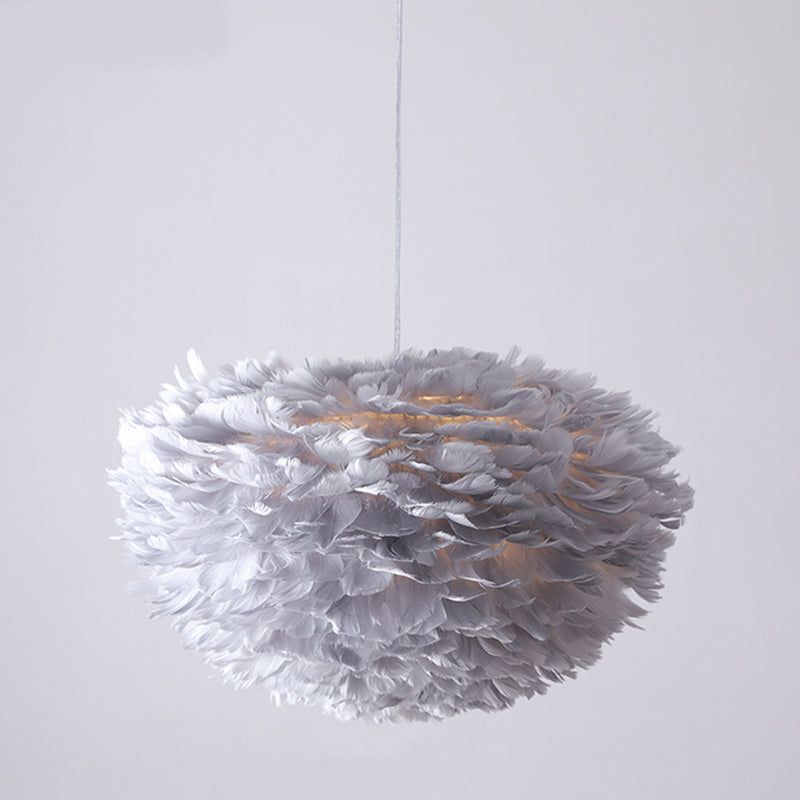 Minimalist Round Pendant Lighting Fixture Feather Bedroom Ceiling Pendant Light