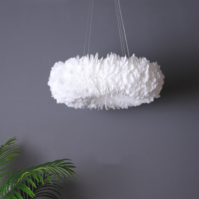 Minimalist Round Pendant Lighting Fixture Feather Bedroom Ceiling Pendant Light