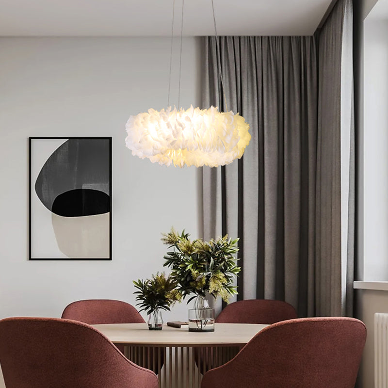 Minimalist Round Pendant Lighting Fixture Feather Bedroom Ceiling Pendant Light