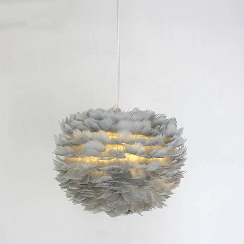 Minimalist Round Pendant Lighting Fixture Feather Bedroom Ceiling Pendant Light
