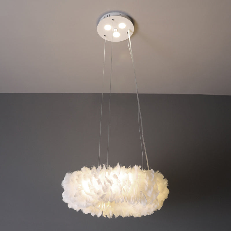 Minimalist Round Pendant Lighting Fixture Feather Bedroom Ceiling Pendant Light