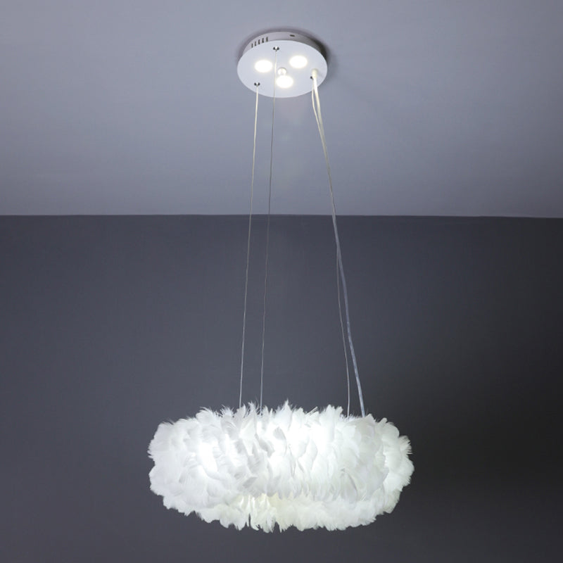 Minimalist Round Pendant Lighting Fixture Feather Bedroom Ceiling Pendant Light