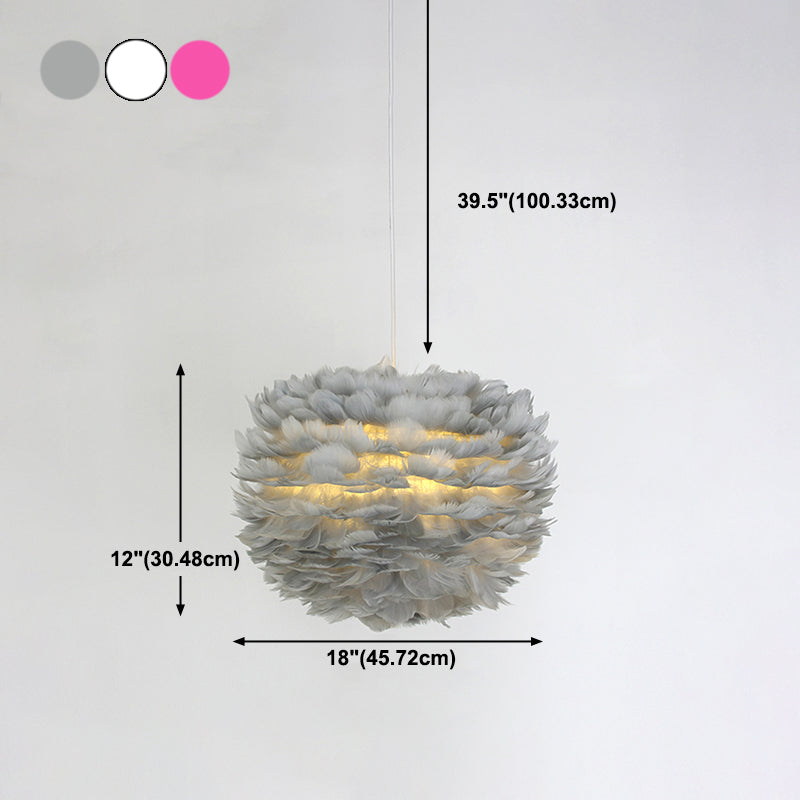 Minimalist Round Pendant Lighting Fixture Feather Bedroom Ceiling Pendant Light