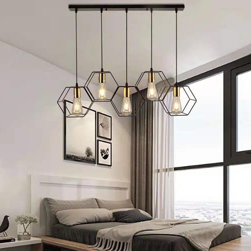 Geometric Dining Room Hanging Lamp Loft Style Metal Black Pendant Light Fixture