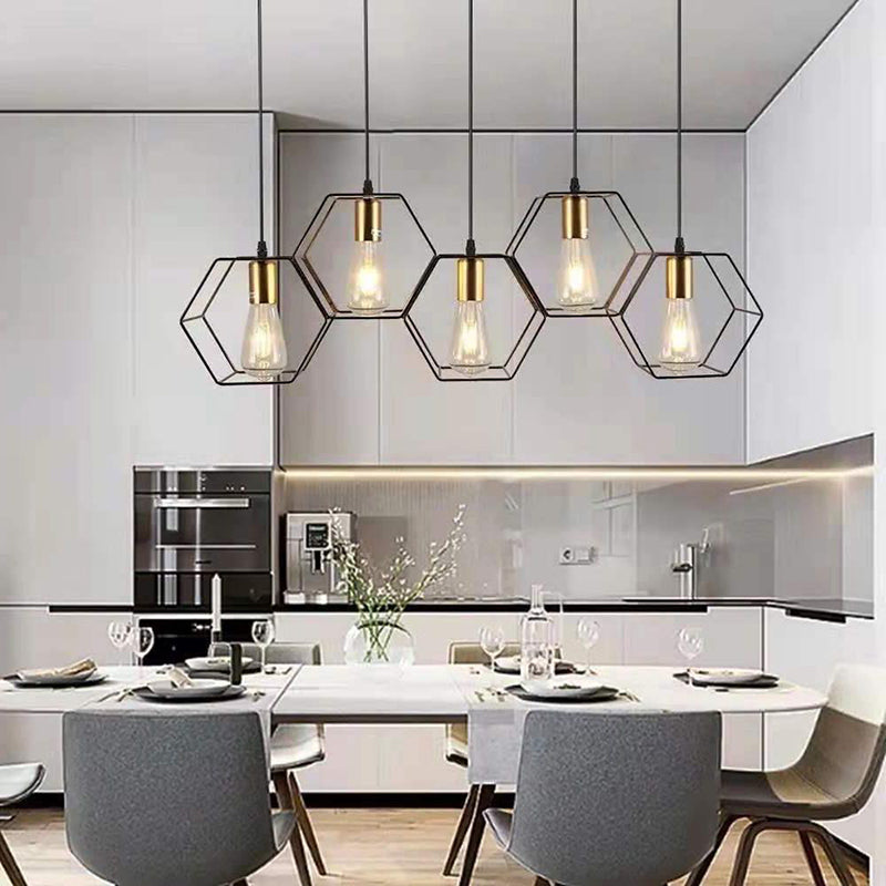 Geometric Dining Room Hanging Lamp Loft Style Metal Black Pendant Light Fixture