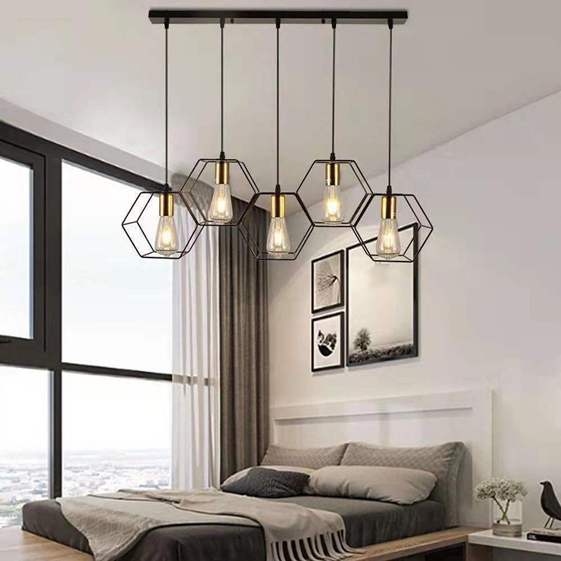 Geometric Dining Room Hanging Lamp Loft Style Metal Black Pendant Light Fixture