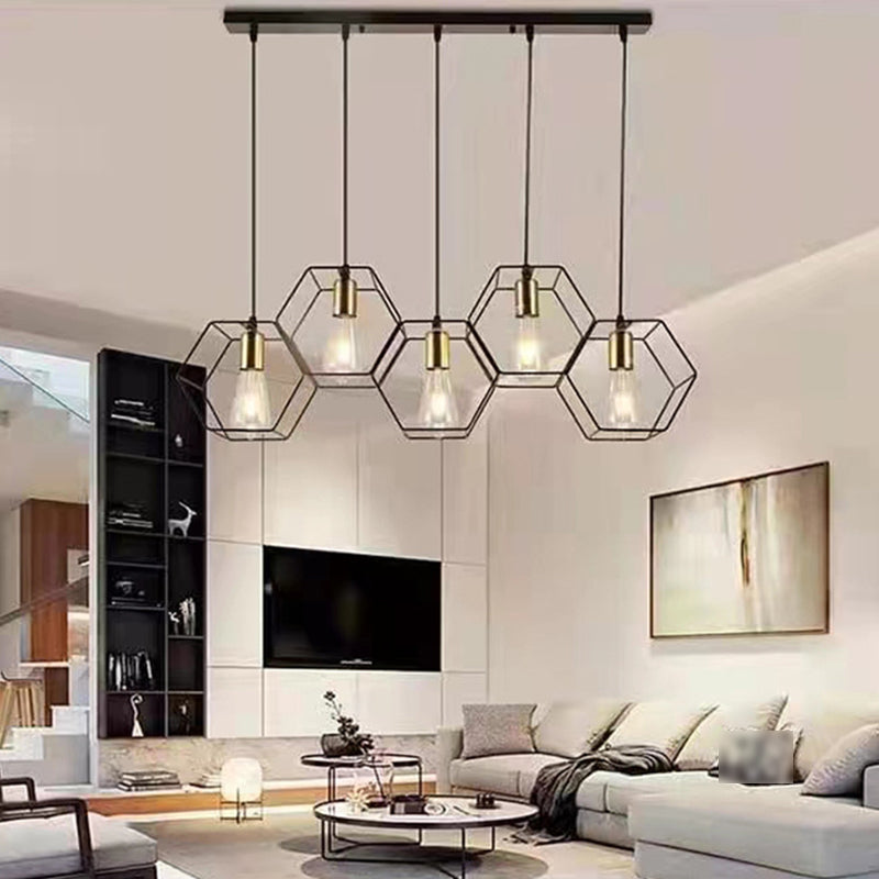 Geometric Dining Room Hanging Lamp Loft Style Metal Black Pendant Light Fixture