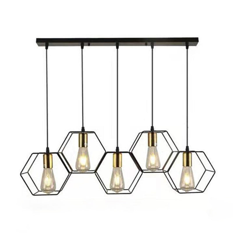 Geometric Dining Room Hanging Lamp Loft Style Metal Black Pendant Light Fixture