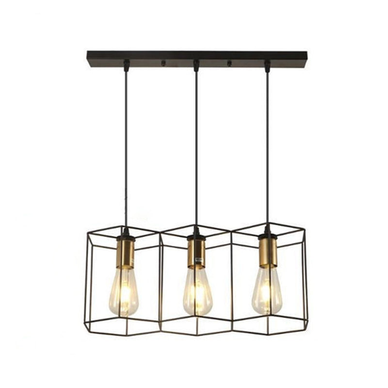 Geometric Dining Room Hanging Lamp Loft Style Metal Black Pendant Light Fixture