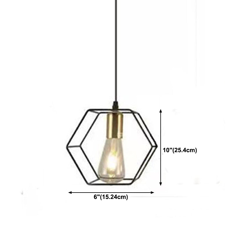 Geometric Dining Room Hanging Lamp Loft Style Metal Black Pendant Light Fixture