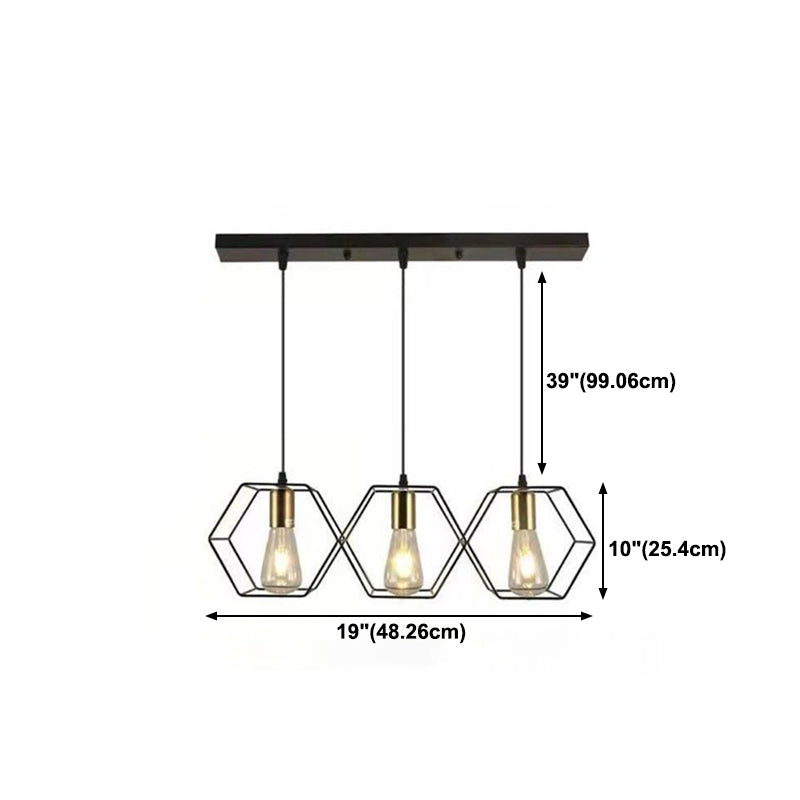 Geometric Dining Room Hanging Lamp Loft Style Metal Black Pendant Light Fixture