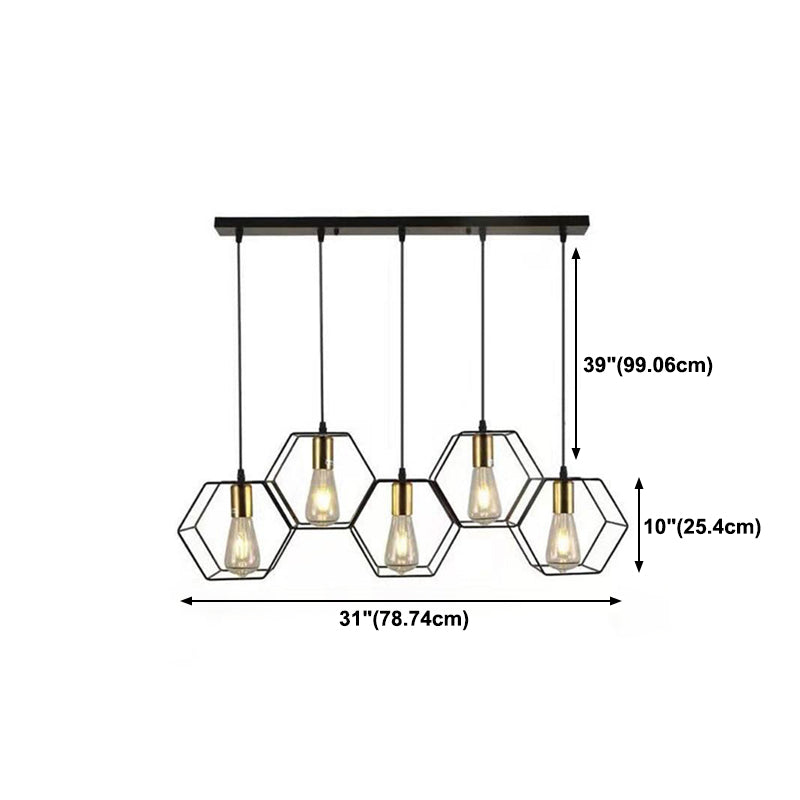 Geometric Dining Room Hanging Lamp Loft Style Metal Black Pendant Light Fixture