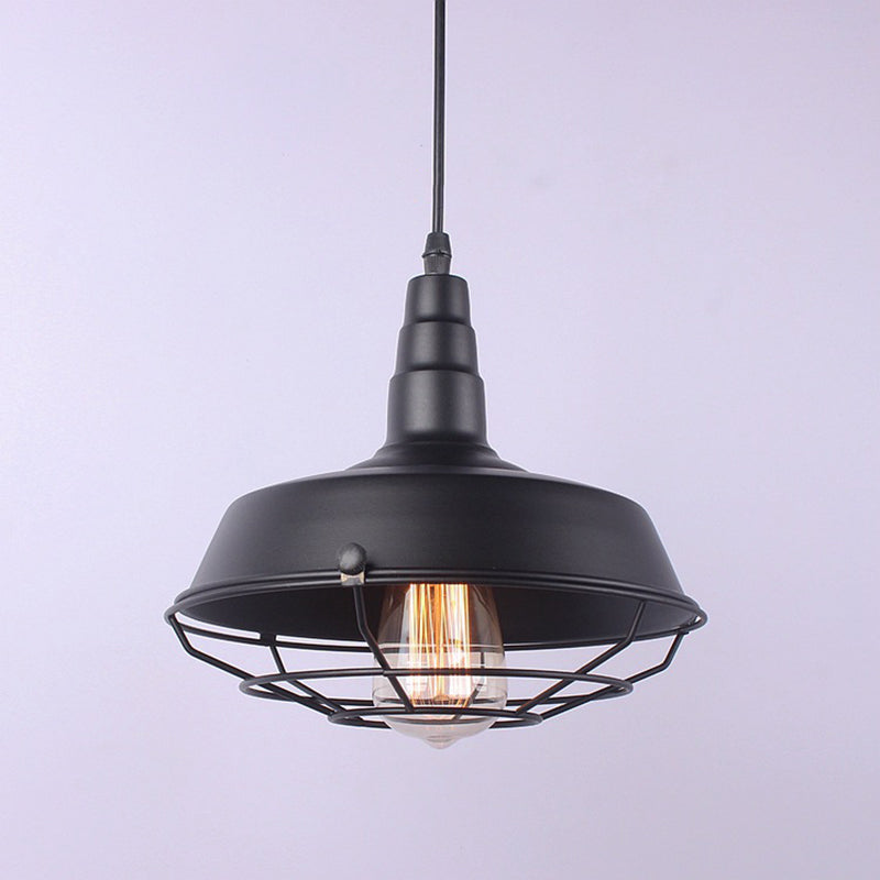 Lámpara colgante de sombra de granero de metal colgante de estilo industrial con jaula