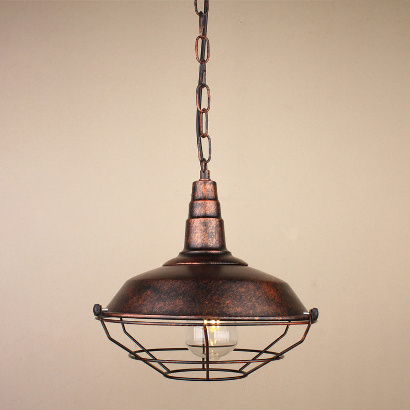 Industrial Style Dining Room Pendant Light Metal Barn Shade Hanging Lamp with Cage