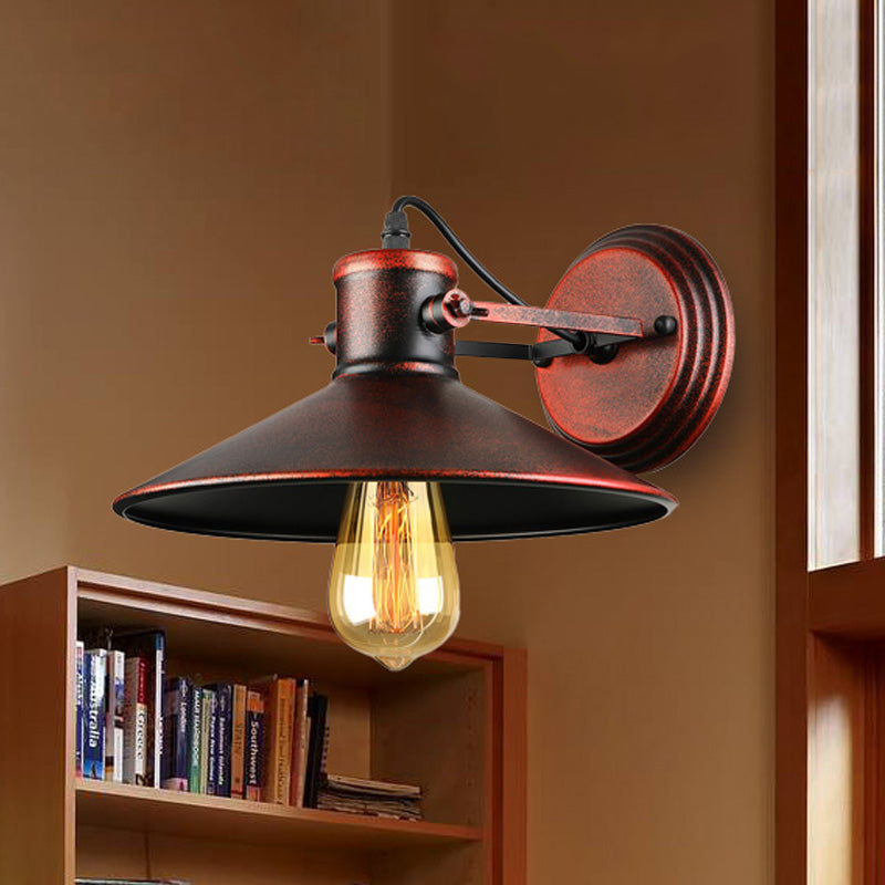 Metallic Saucer Sconce Wall Lighting Antique Style 1 Bulb Corridor Wall Sconce Lamp in Black/Rust