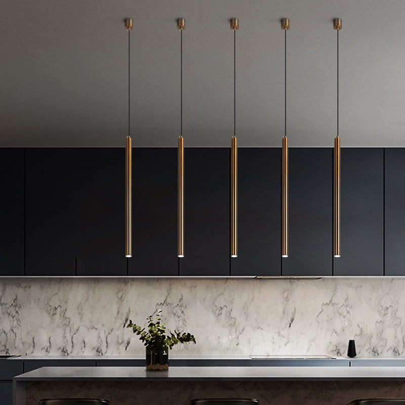 Forme du cylindre de style contemporain Pendante Métal de lumière 1 lampe de suspension légère en bronze