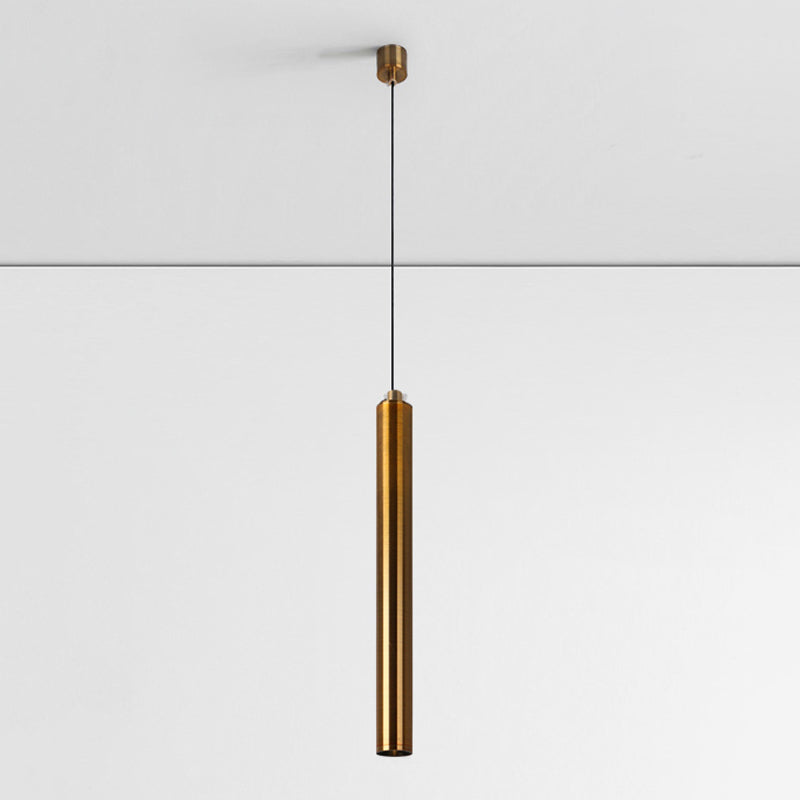 Forme du cylindre de style contemporain Pendante Métal de lumière 1 lampe de suspension légère en bronze