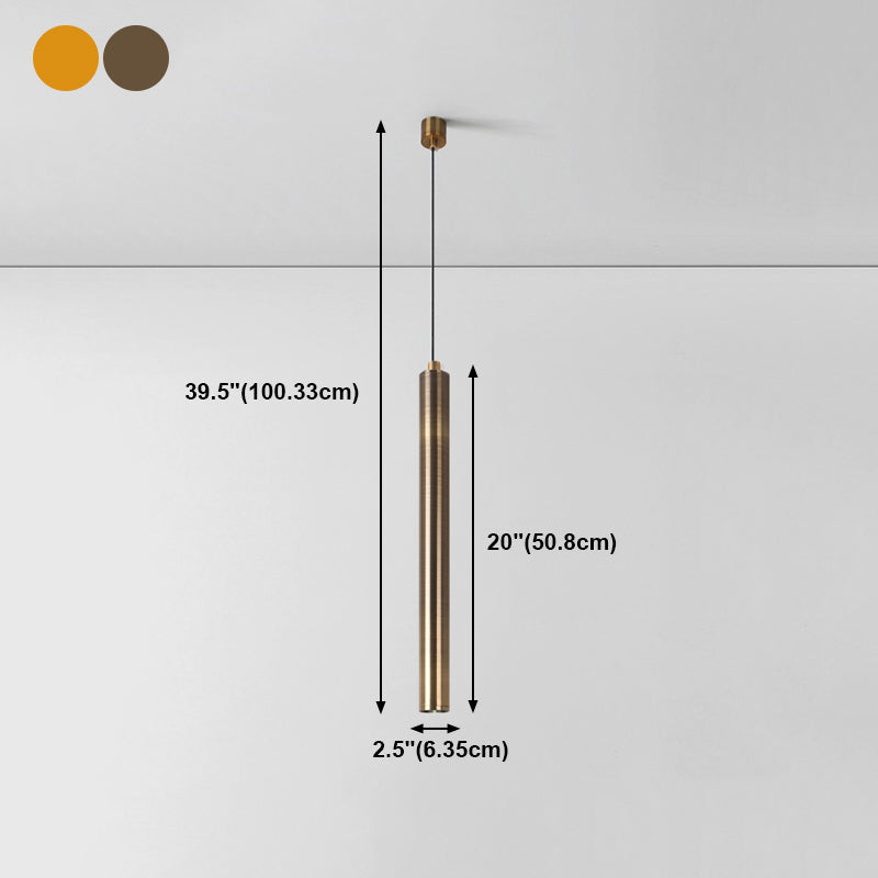 Forme du cylindre de style contemporain Pendante Métal de lumière 1 lampe de suspension légère en bronze