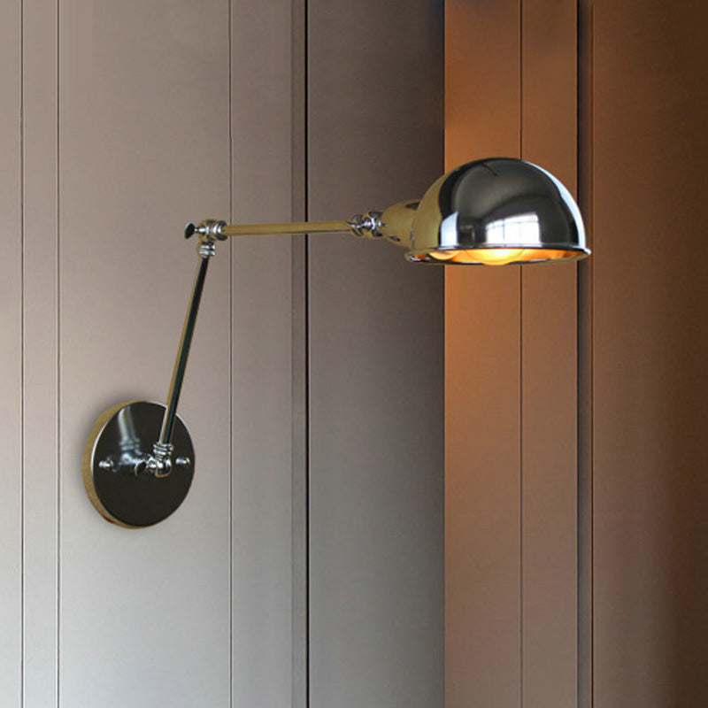 Sconcetto da parete della cupola retrò 1 illuminazione a parete in metallo con braccio oscillante in ottone/cromo per il bagno