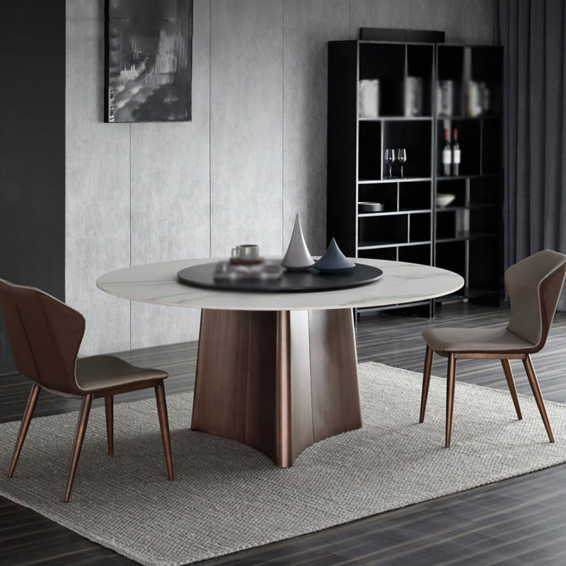 Contemporary Round Stone Standard Height Table Dining Table with Pedestal Base