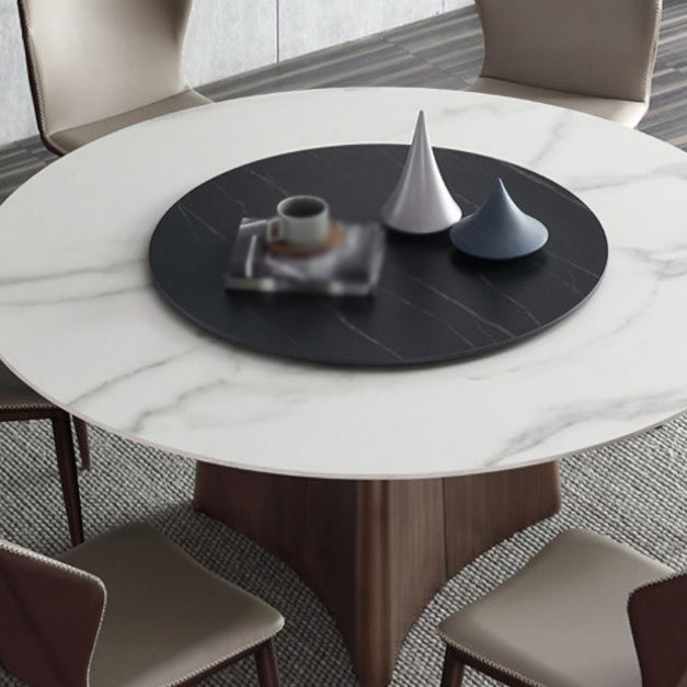 Contemporary Round Stone Standard Height Table Dining Table with Pedestal Base