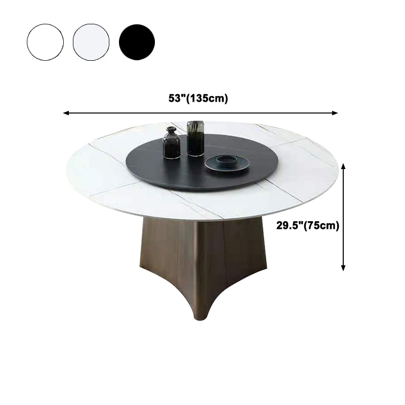 Contemporary Round Stone Standard Height Table Dining Table with Pedestal Base