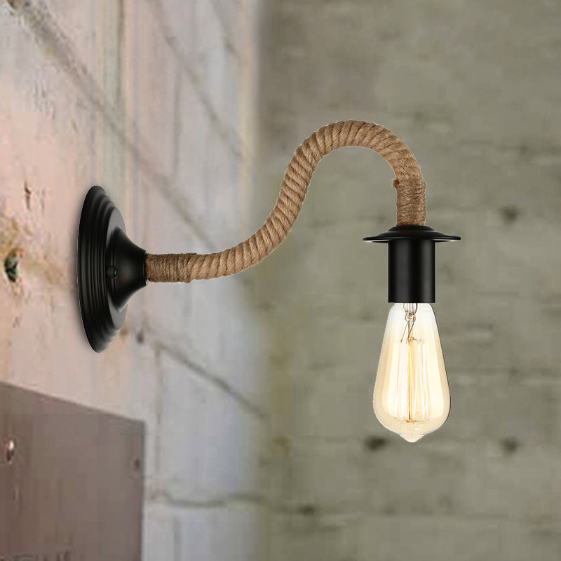 Black Finish 1 Head Wall Mount Light Industrial Roped Gooseneck Arm/Circle Wall Lighting for Balcony