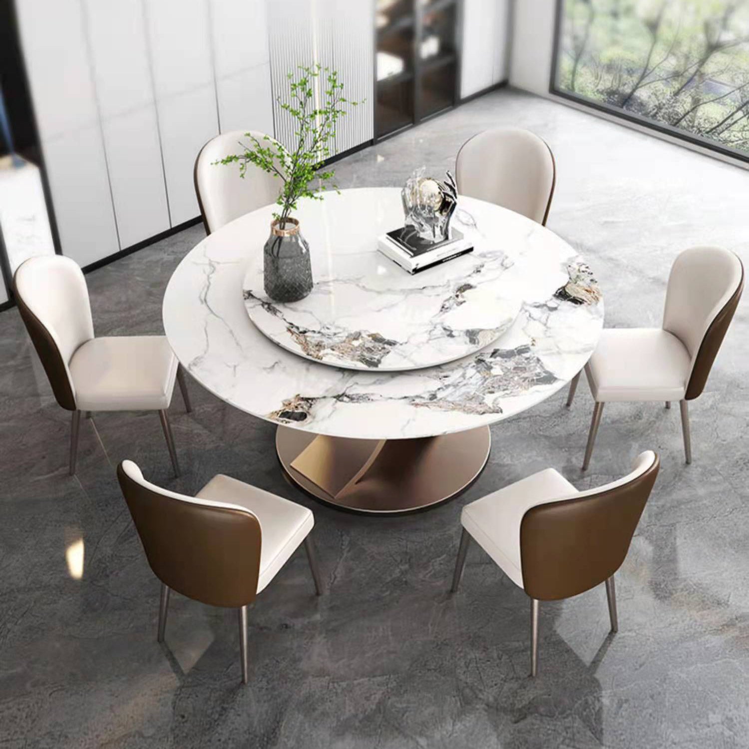 Modern 1/4/7 Pieces Dining Table Set with Sintered Stone Top Stainless Steel Dinette Set