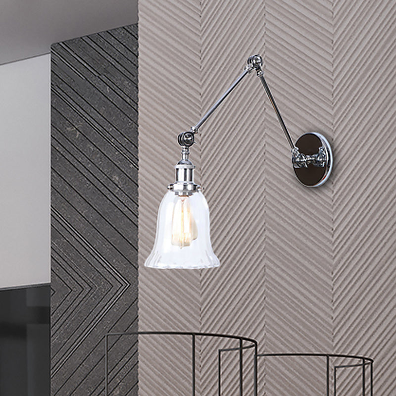 Crome una luz apliques luminoso accesorio de iluminación de campana de vidrio transparente para sala de estar