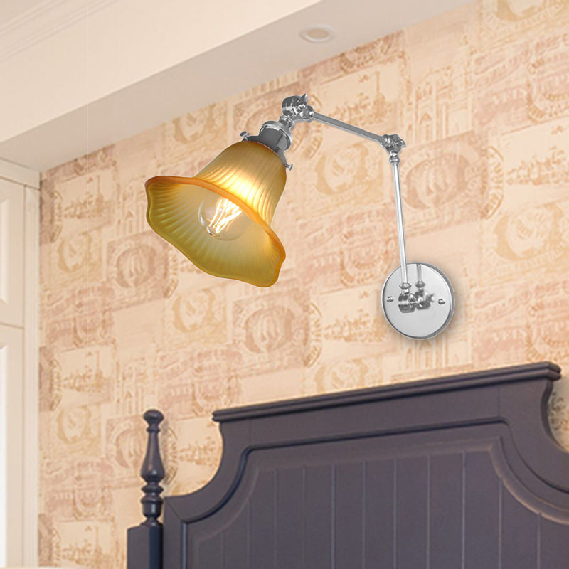 1 luminaire d'écran évasé léger industriel chromémètre lampe murale en verre texturé ambre pour chambre à coucher